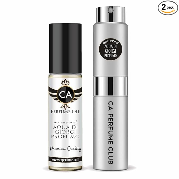 CA Perfume Duo Impression of Aqua Di Giorgi Profumo For Men Perfume Layering Set Mens Cologne Long Lasting Travel Size EDP + Body Oil Roll-On Bottle 0.27 Fl Oz+0.33 Fl Oz