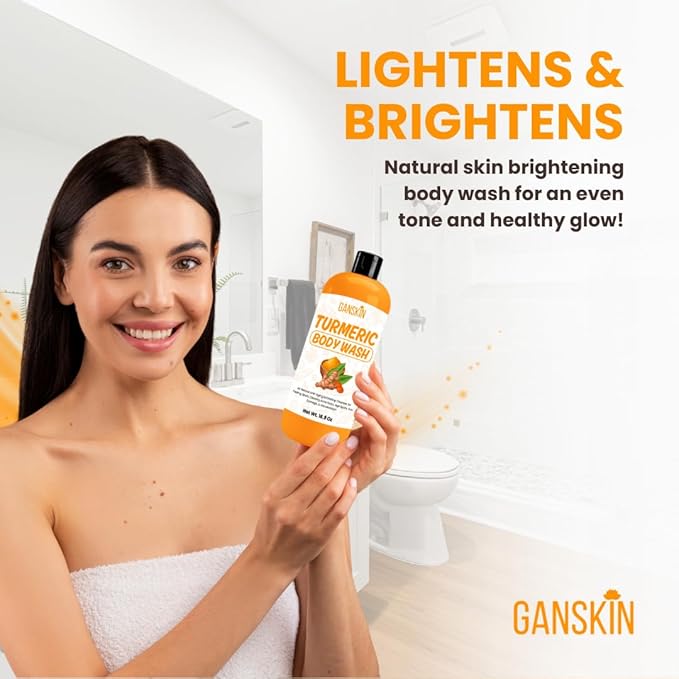 Turmeric Body Wash – Skin Brightening Liquid Soap for Discoloration – Natural Anti Aging Exfoliating Turmeric Body Wash for Spots, Acne, Sun Damage – Bath Soap Skincare