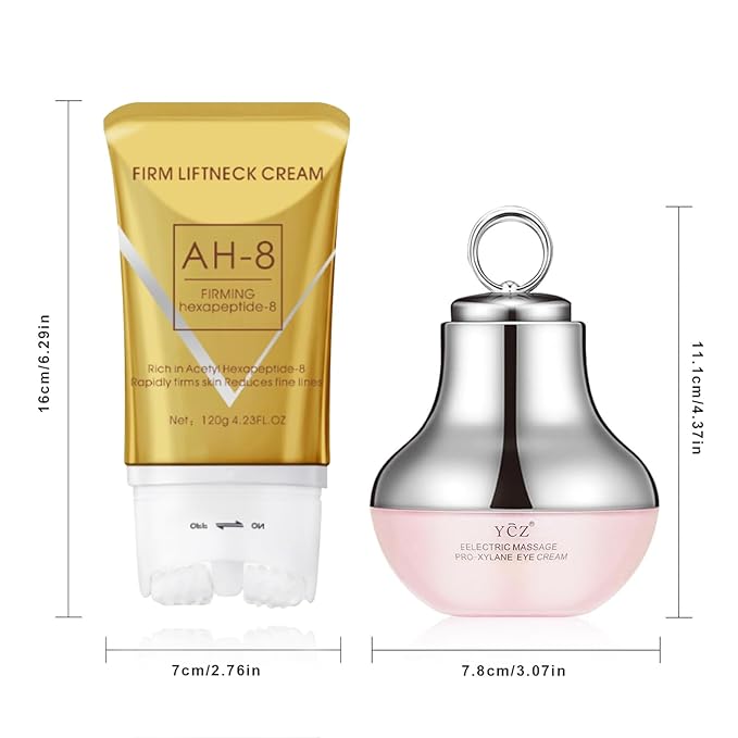 AH-8 Firming Neck Cream & Electric Massage Eye Cream Bundle, Revitalizing Smooth of Eye Fine Lines, Eye & Neck Treatment, Lift Crepey Anti-Wrinkle, Deep Hydration Skincare Skin Moisturizer