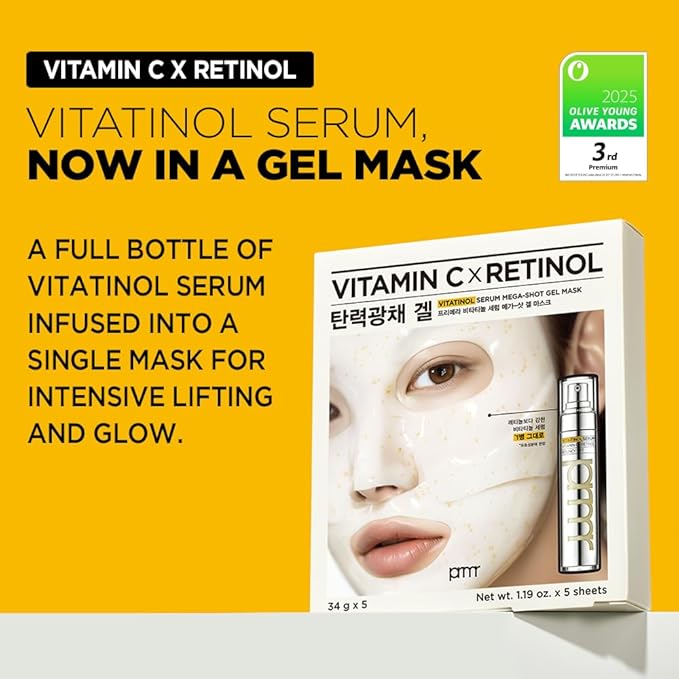 Primera (PRMR Vitatinol Serum Gel Mask- Overnight Melting Masks, for Collagen Synthesis with Vitamin C & Retinol, Masks for face, Hydrating, Hydrogel Maskset 34g x 10EA