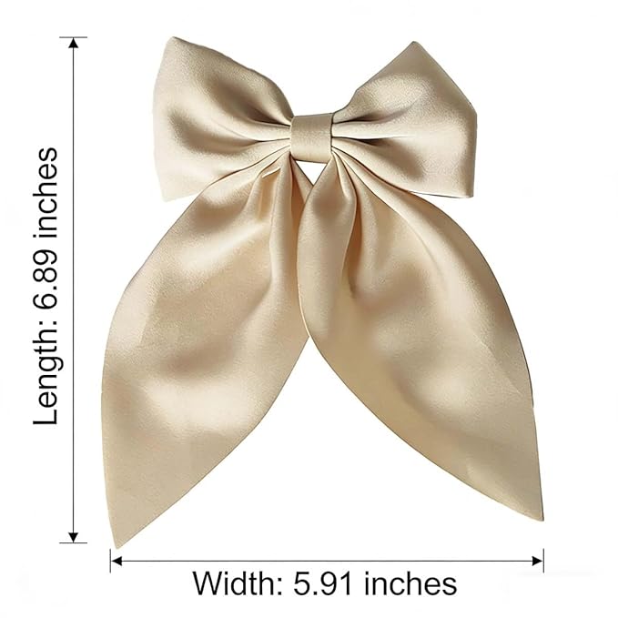 Champagne Gold Bows Hair Clips for Women - ZWENJIE Oversized Non-Slip Large Satin French Hair Clip Claw Accessory for Girls Thick/Thin Hair Barrettes for styling