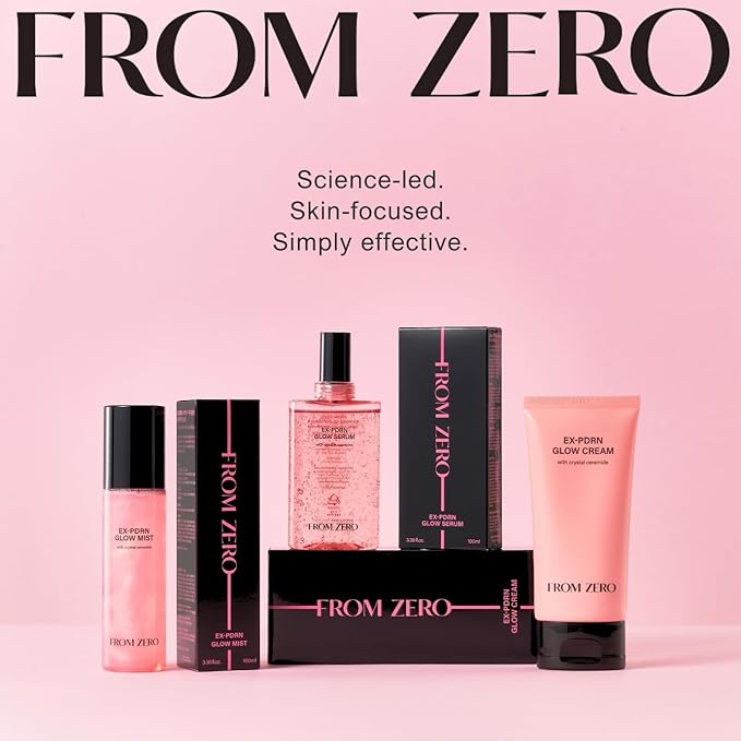 FROM ZERO EX-PDRN Glow Mist, Pink Ceramide Toner Spray, Rose Scent, Light-weight Hydration, Moisturizing, Broccoli PDRN, Jinseng Exosomes, Vegan Collagen, Niacinamide, Gift for Girlfriend, 3.38 fl.oz.