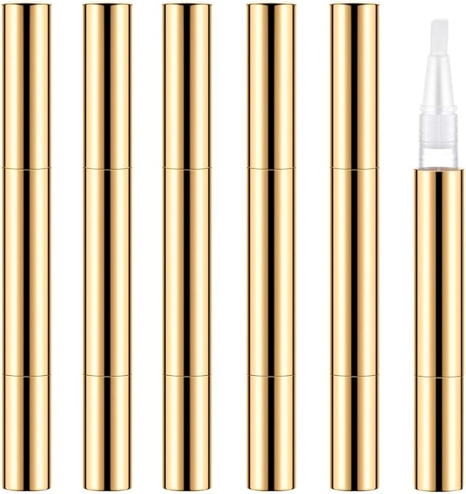 Lil Ray 3ml Empty Nail Oil Pen with Brush, Twist Pen for Tooth Whitening, Gel Lip Gloss Container, Eyelash Growth Liquid Tube(Golden, 6PCS)