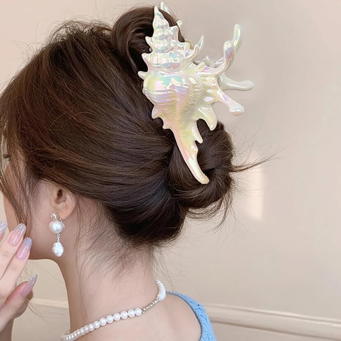 2 Pack Conch Hair Clips for Women Beach Ocean Seashell Large Hair Claw Clips Mermaid Accessories for Thick and Thin Hair