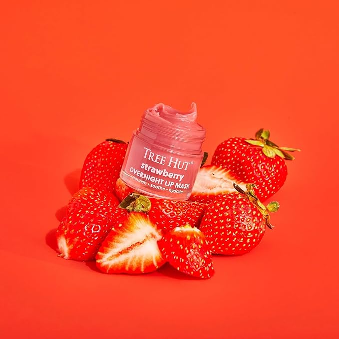 Tree Hut Strawberry Overnight Lip Mask, Mothers Day Gifts, Hydrating Lip Treatment, Leave On Overnight for Soft, Smooth Lips, 0.6 oz