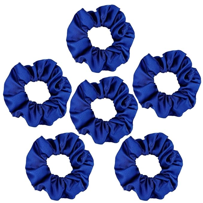 Sufermoe 6 Pcs Satin Silk Hair Scrunchies, 4.3 inch Dark Blue Soft Satin Hair Ties for Women and Girls, Hair Accessories for Daily Life and Occasions