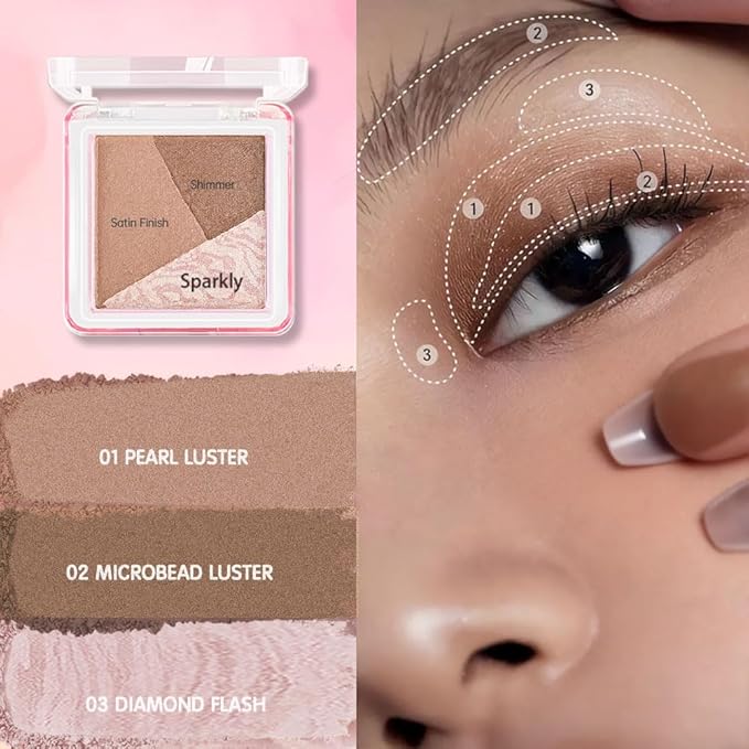 Mini Brown Champagne Baked Eyeshadow Palette,3 Shade Soft Shimmer Eye Shadow, Natural Radiant Glow Makeup, Smooth Blendable&Buildable, No Fallout, Long-Lasting Daily Look, Paleta de Sombras de Ojos 06