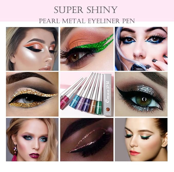 16 Colors Liquid Glitter Eyeliner Set, Metallic Shimmer Glitter Eyeshadow, Colorful Rainbow Eyeliner Long Lasting Waterproof Face Lips Art for Party Festival Makeup