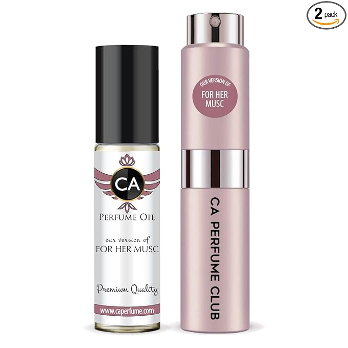 CA Perfume Duo Impression of For Her Musc For Women Perfume Layering Set Long Lasting Travel Size EDP + Body Oil Roll-On Bottle 0.27 Fl Oz+0.33 Fl Oz