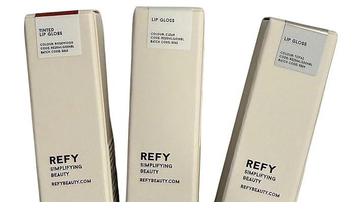 REFY Mini Lip Gloss Trio – Clear, Rosewood & Topaz Shades, Hydrating Non-Sticky Lip Gloss Set, 3 x 5 ml