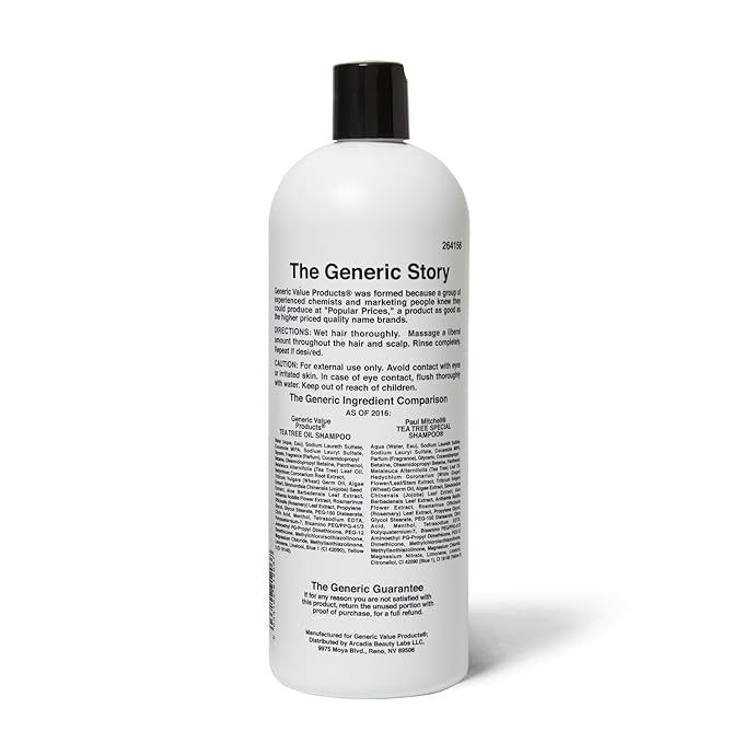 Generic Value Products Tea Tree Oil Shampoo, Leaves Hair Soft and Manageable, Leaves Scalp Clean and Tingling, Adds Vitality and Luster, 33.8oz