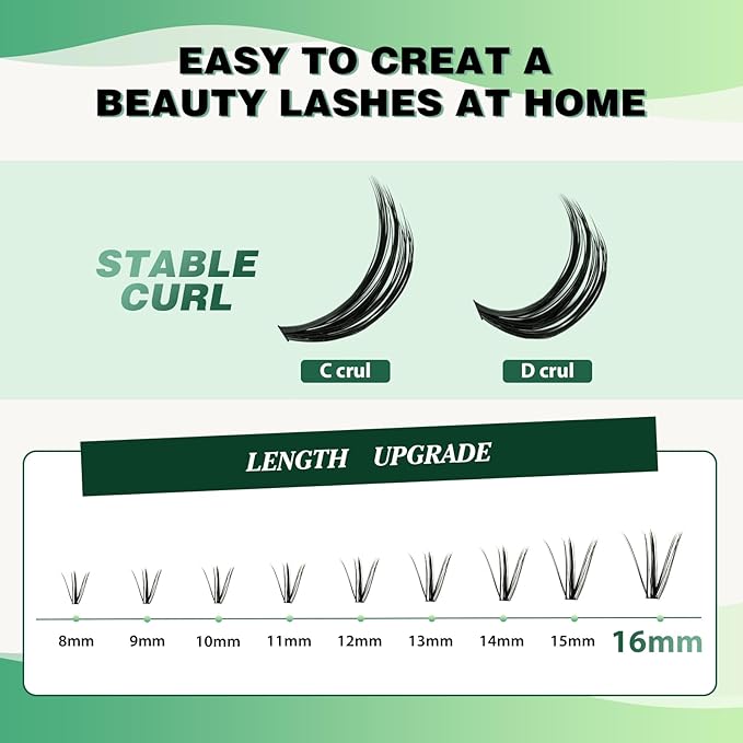 KEYYOU Lash Clusters 300pcs Individual Lashes, 40D 0.07D Curl 13mm DIY Eyelash Extension, Soft & Natural Volume Cluster Lashes with Large Tray
