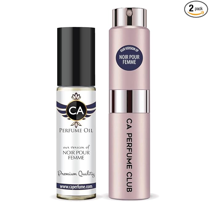 CA Perfume Duo Impression of Noir Pour Femme For Women Perfume Layering Set Long Lasting Travel Size EDP + Body Oil Roll-On Bottle 0.27 Fl Oz+0.33 Fl Oz