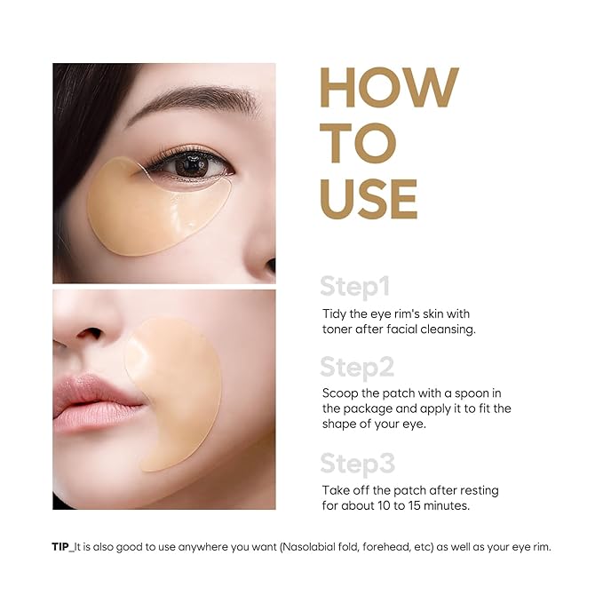 Petitfee koelf Gold & Royal Jelly Hydrogel Eye Patch 60ea (30pairs) - Revitalizing Eye Mask with Royal Jelly, Mugwort for Nourishing Under Eye Care, for Puffy Eyes, Eye Bags