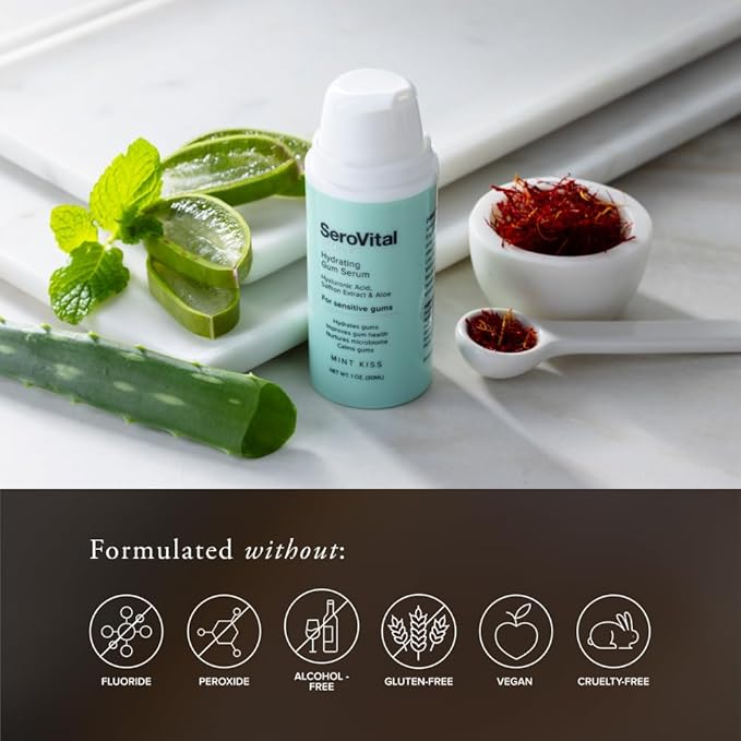 SeroVital Smile Hydrating Gum Serum — Hyaluronic Acid + Aloe Vera for Dry & Sensitive Gums | Supports Oral Microbiome | Formulated Without Fluoride | Mint Kiss | 1 oz.