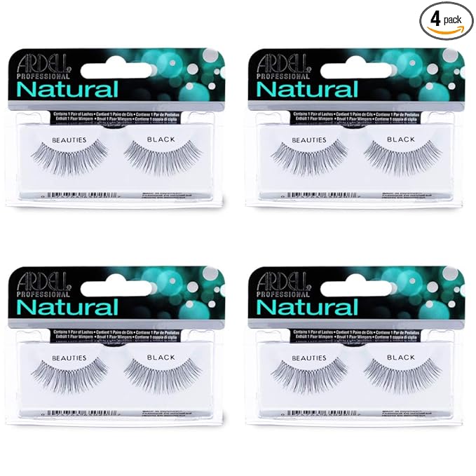 Ardell Natural Lashes False Eyelashes Beauties - Black, Full Volume, Lightweight, Reusable Strip Lashes for Natural Look, 4 Pack