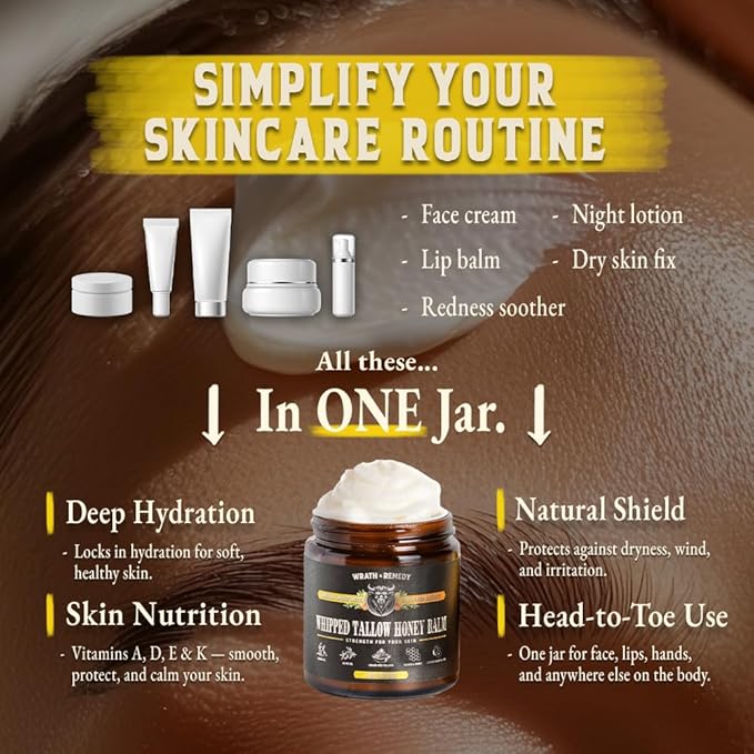 Organic Beef Tallow for Skin - 4 OZ (Citrus) — US-Made Grass Fed Beef Tallow for Face + Body — Whipped Tallow and Honey Balm Moisturizer for Dry and Sensitive Skin, Eczema, Rosacea (No Additives)