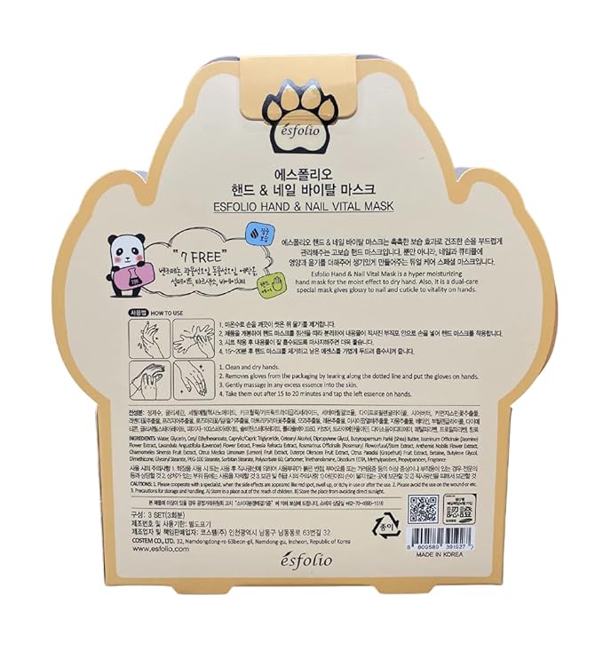 Esfolio Hand & Nail Vital Mask 3 Pairs Moisturizing Hand Care Gloves Nourishing Skin Comfort Support Softening Conditioning Care Korean Skincare Inspired Hand Treatment Mask