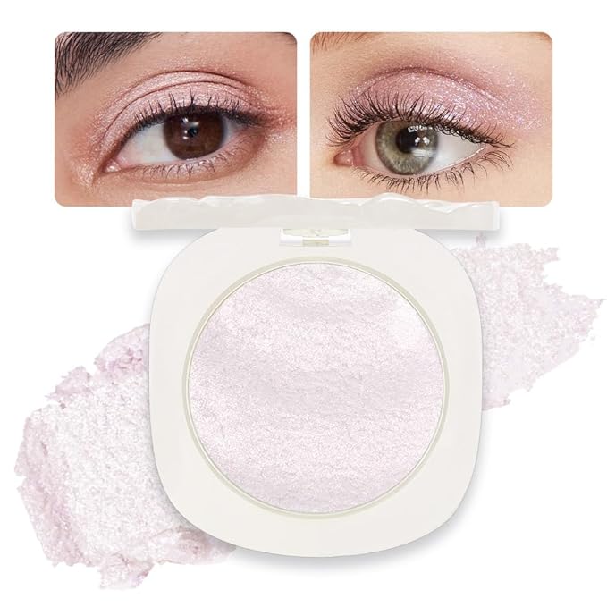 CAKAILA Light Pink Shimmer Glitter Sparkling Monochrome Eyeshadow Palette,Metallic Single Eye Shadow Palette for Older Women,Long Lasting Naturing-Looking Eye Makeup