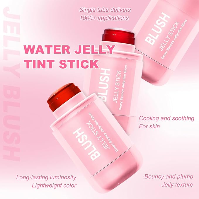 2 Pcs Jelly Blush Contour Stick for Cheeks Eyes Lips Lightweight Dewy Finish Blush Stick Waterproof Long Lasting Contour Trio Wand Face Makeup Set for Wome (2PCSB（3+4）)