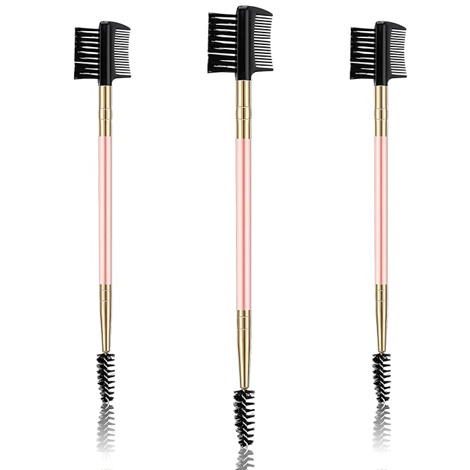 3 Pcs Eyebrow Brush Eyelash comb separator 3 Head Eyelash Shaper and Eyebrow Brush Dual Comb Double Head Makeup Grooming Tool for Women Cosmetic Separating Shaping Brow(Pink)
