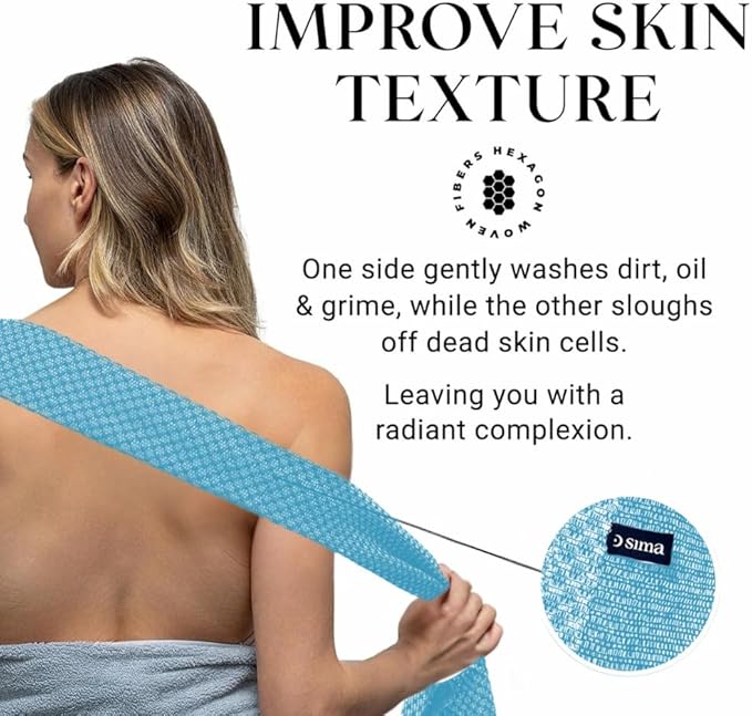 Exfoliating Washcloth Face & Body Scrub Towel - Japanese Exfoliating Towel with Hexagon Fibers, Body Scrubber with 2 Sides for Scrubbing & Washing, Extra Long Towels (Yellow, 2 Pack)