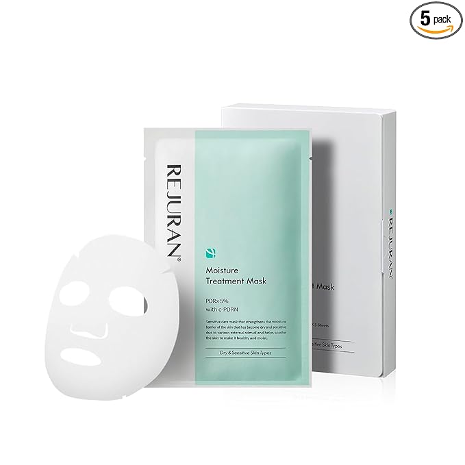 REJURAN® Moisture Treatment Mask, c-PDRN® - Hydrating Facial Sheet Mask, Repairs Skin Barrier and Retains Moisture with PDRx, Korean Skin Care 5-Pack