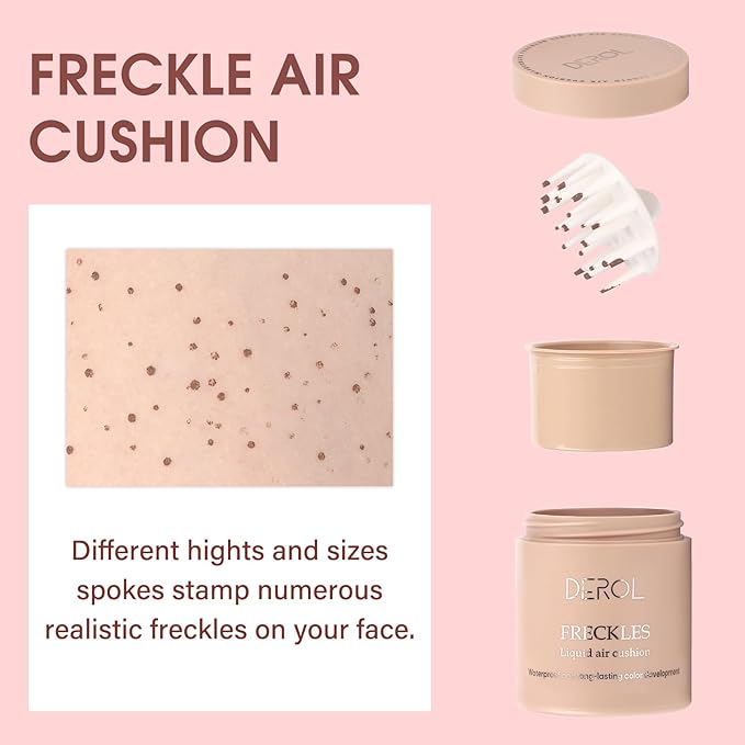 MARBUROLY Natural Freckle Coral Blush Makeup Kit- Liquid Fake Freckle Air Cushion, 2 Colors Freckle Pen, Powder Cushion Blush, Waterproof Long Lasting Freckles Marker for Cheek