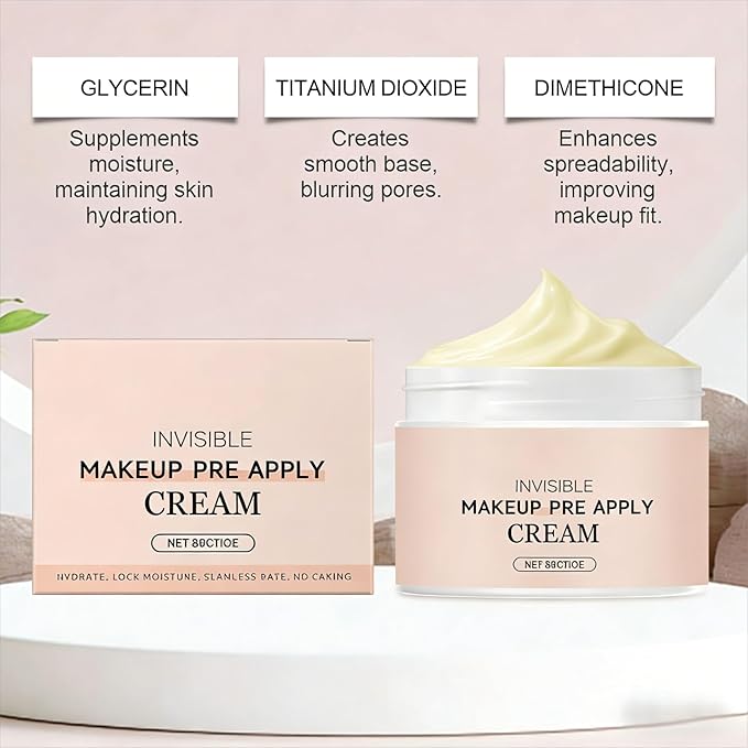 Velvet Priming Moisture Cream for Face - Invisible Makeup Pre Apply Cream, Pore Blurring Base & Hydrating Primer, Grip Makeup All Day without Caking for All Skin Types