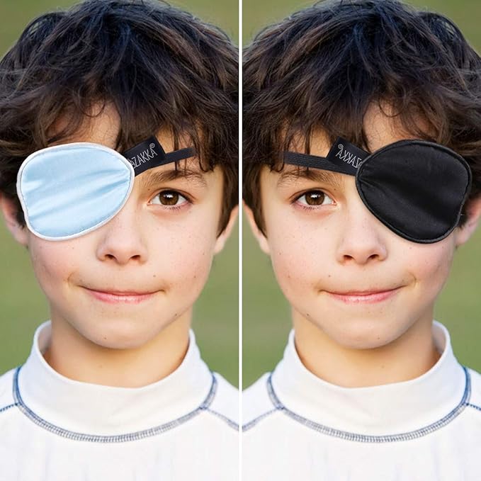 eZAKKA Eye Patches for Adults Kids, 2PCS Silk Eye Patch Medical for Left Right Eyes Lazy Eye After Surgery Amblyopia (M, Blue+Black)