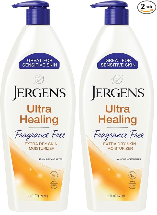 Jergens Ultra Healing Dry Skin Lotion, Hand and Body Moisturizer for Quick Absorption into Extra Dry Skin with Hydralucence Blend, Vitamins C, E and B5, White, 21 oz (Pack of 2)