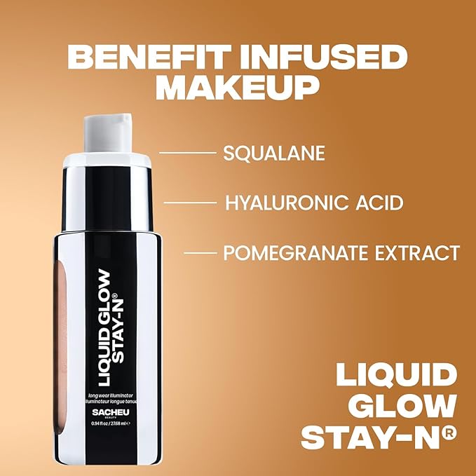 Sacheu Liquid Glow STAY-N Liquid Highlighter & Illuminator Makeup — 30ml Long Lasting Luminous Glow Lightweight Dewy Finish, Aura Glow