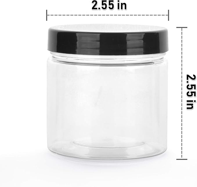 Healthy Packers® Small Plastic Jars with Lids 4 oz, 12-Pack - Clear Plastic Jars with Screw-On Tops for Slime, Crafts, Body Butter, Sugar Scrubs, Cosmetic Storage, Small Containers with Lids (Black)