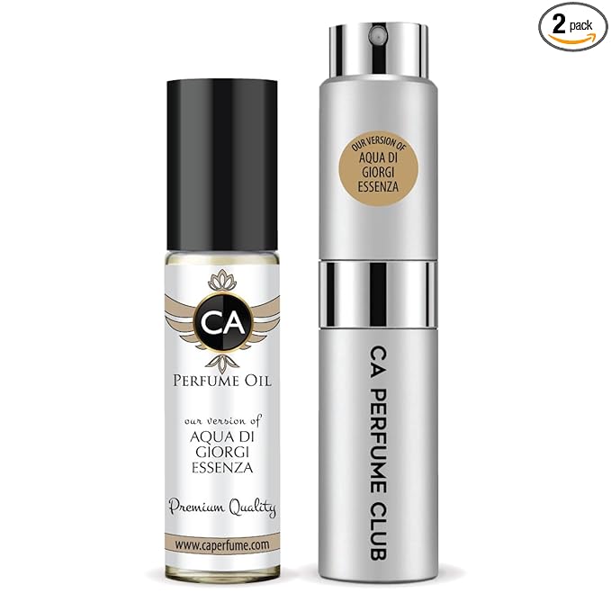 CA Perfume Duo Impression of Aqua Di Giorgi Esenza For Men Perfume Layering Set Mens Cologne Long Lasting Travel Size EDP + Body Oil Roll-On Bottle 0.27 Fl Oz+0.33 Fl Oz