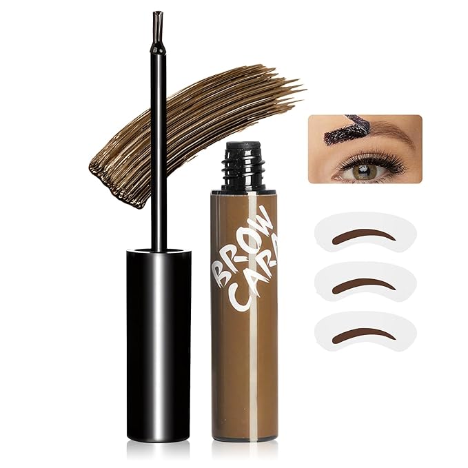 Eyebrow Gel - Easy Peel Off Tattoo Eyebrow Gel Waterproof & Transfer-Proof with Eyebrow Stencils, Create Full, Soft and Fuller & Defined-Looking Brows Makeup for Women & Girl (Light Brown)