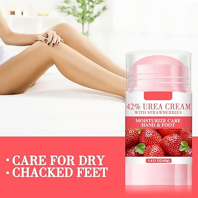 Grospe 42% Urea Cream Moisturizer plus Strawberry for Dry Cracked Feet Knees Elbows Hands Hydrates & Nourish Foot Care for Softens Exfoliates Dead Skin Smoothing Skin, 1.41Oz