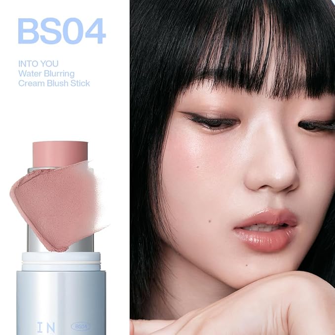 INTO YOU Cream Blush Stick Water Blurring, 5 in 1 Multi-purpose Makeup Balm Stick, Hydrating Blush Tint for Cheeks & Eyes, Lightweight, Long Wearing, Easy to Apply & Blend, BS04