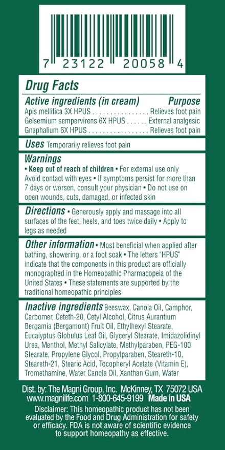 MagniLife DB Pain Relieving Foot Cream, 4 Oz Tube, Calming Relief for Burning, Tingling, Shooting & Stabbing in Feet & Legs, Moisturizing & Hydrating Foot Cream Suitable for Diabetic & Sensitive Skin