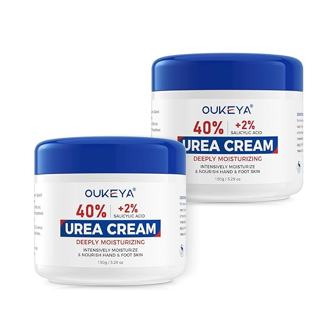 OUKEYA NEW FORMULA Urea Cream 40% Plus 2% Salicylic Acid for Feet Maximum Strength, Dry Cracked Hand Heel Moisturizing Repair Lotion for Knees, Elbows, Removes Corns, Dead Skin Cream, 5.29 oz 2 Pack