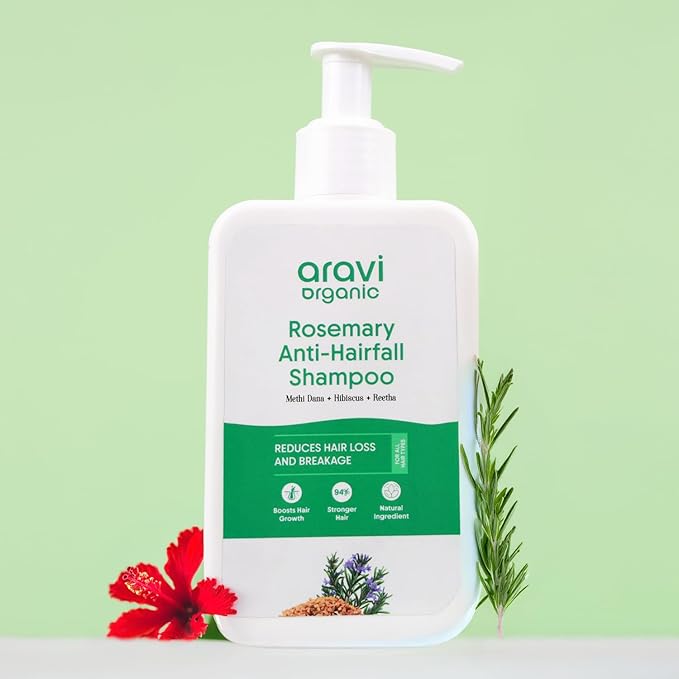 Aravi Organic Rosemary Anti-Hairfall Shampoo | Shampoo For Hair Growth & Hairfall Control | Up to 94% Stronger Hair | Sulphate Free | For Dry & Frizzy Hair | All Hair Types - 6.7 FL Oz / 200 ml