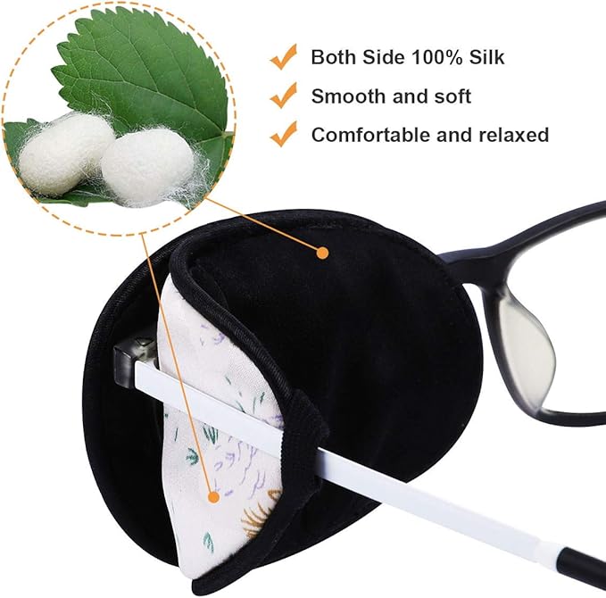 eZAKKA Eye Patches for Adults, Eye Patch for Glasses, Silk Patch for Lazy Eye Amblyopia Strabismus and After Surgery (Floral+Black Polka Dots)