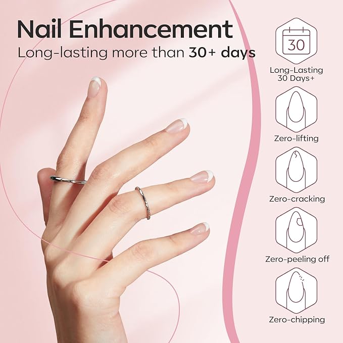 modelones Base Coat Builder Nail Gel, 2 Pcs Clear and Cover Nude Builder Nail Polish, 8-in-One Apex Building Thickening Strengthener Extension Rubber Color for DIY Home Salon Gifts LED Lamp Cured 10ml