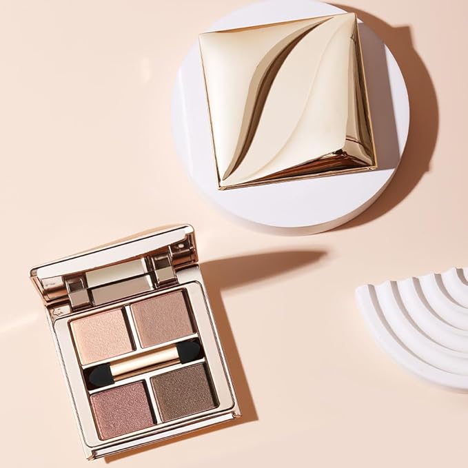 Nude Rose Shimmer Eyeshadow Palette–4 Soft Pearl Shades in Champagne, Nude Rose, Rosy Taupe&Mocha Brown, High Pigment Long Lasting Satin Eye Shadow for Natural Everyday Guve, Paleta de Sombras de Ojos