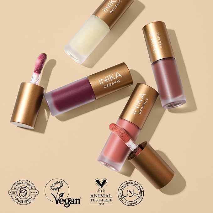 INIKA Organic Tinted Lip Oil | Bakuchiol, Squalane + Collagen in a Glossy Wash of Color. Luxuriously Smoothing & Hydrating Lipgloss. Natural, Vegan. 0.16 Fl oz (Mulberry)