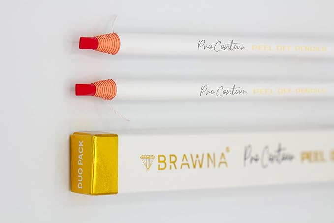 BRAWNA Pro Contour Peel Off Pencil for Eyebrow and Lip Mapping - Set of 2 - Red - PMU Supplies- Lip Blushing Supplies