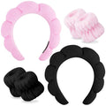 SPA Headbands for Washing Face Makeup Headbands with Bow Hair Band Women Facial Head Band Wrist Towel Wraps For Shower Face Mask Black Pink, 6 Pack
