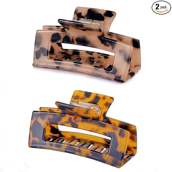 Hair Claw Clips Cutout Tortoise Shell Celluloid Hair Jaw Clips 3 Inches French Design Rectangle Hair Clamp for Women Ladies Mother (2 Pack)