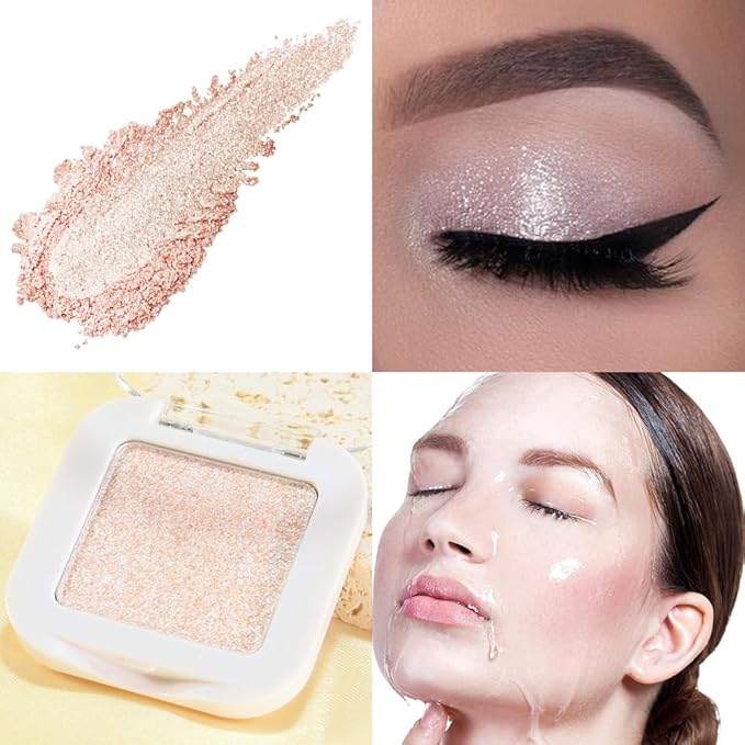 Pear White Glitter Eyeshadow Palette Single, Pearl Shimmer Sparkle Cream Eye Shadow Palette Makeup for Older Women, Brightener High Pigment Long Lasting Monochrome Mini Eyeshadow