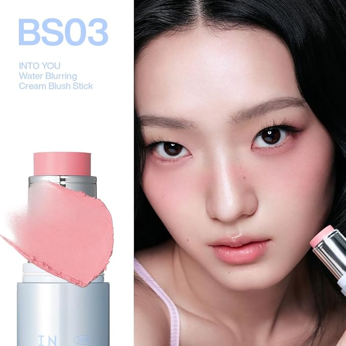 INTO YOU Cream Blush Stick Water Blurring, 5 in 1 Multi-purpose Makeup Balm Stick, Hydrating Blush Tint for Cheeks & Eyes, Lightweight, Long Wearing, Easy to Apply & Blend, BS03
