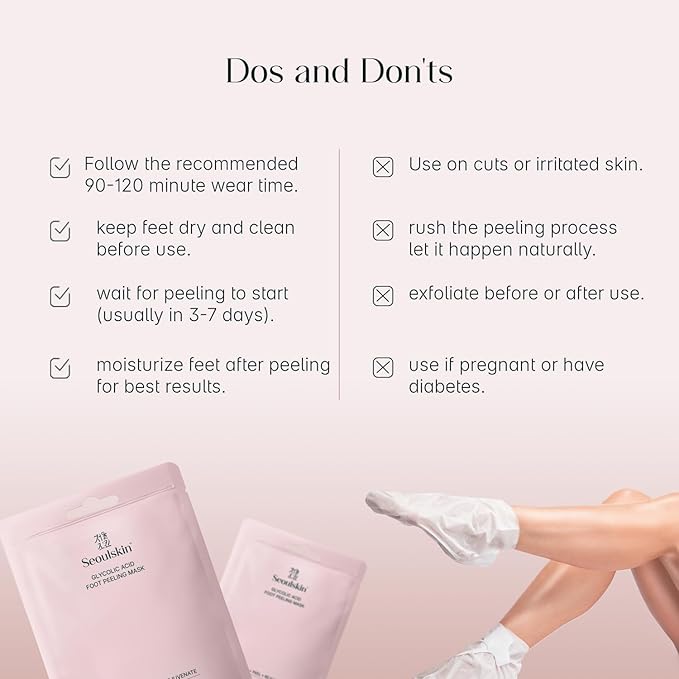 Seoul'Skin Glycoli'c Acid Foot Peel Mask (150,000 PPM) deeply exfoliates, removes dead skin, softens, and hydrates. Vegan, cruelty-free, paraben-free-ideal for all skin types.